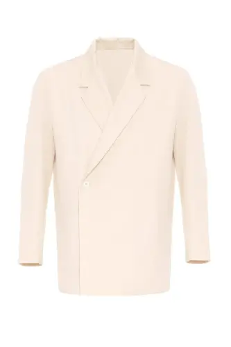 Ekru Kruvaze Kapama Gizli Cep Erkek Blazer Ceket - Ekru - 6