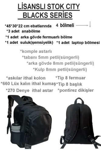 Siyah Sırt Çantası Çok Gözlü Geniş Komple Astarlı Lise Ortaokul Ilkokul Büyük Sırt Okul Çantası - Siyah düz - 3