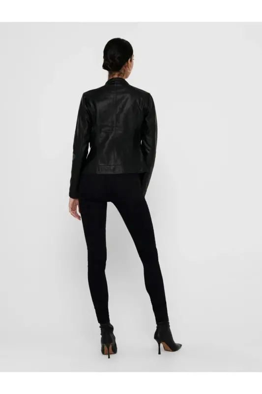 15081400 Kadın Deri Ceket Siyah - 4