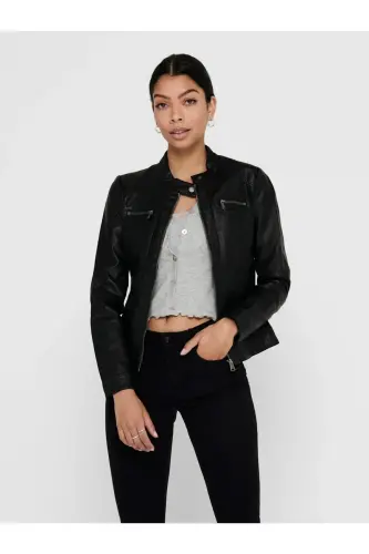 15081400 Women's Leather Jacket Black - ONLY (1)