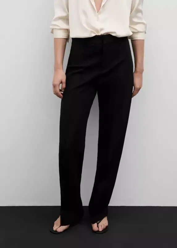 Dekoratif dikişli düz kesim pantolon - Siyah - 3