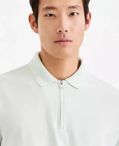 Men's Ottoman Short Sleeve Textured Quarter-Zip Polo Shirt, Exclusively at Modazone - Frosty Mint - 8