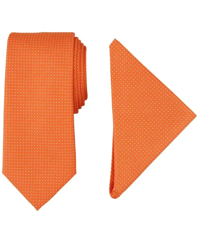 Men's Tjorn Dot Te & Pocket Square Set - Orange - 1