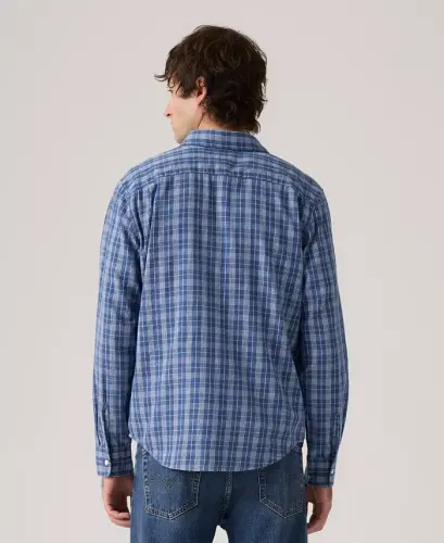 Men's Classic Pocket Regular-Fit Long-Sleeve Shirt - Hakan Plaid Sunshine Blue - 3