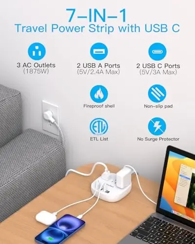 Cruise Essentials 2025,One Beat Travel Power Strip with 3 Outlets 4 USB Ports 3.1A,3ft Flat Plug Extension Cords Desktop Charging Station for Travel Home Office,Cruise Ship Essentials,ETL Listed - 2