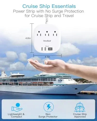Cruise Essentials 2025,One Beat Travel Power Strip with 3 Outlets 4 USB Ports 3.1A,3ft Flat Plug Extension Cords Desktop Charging Station for Travel Home Office,Cruise Ship Essentials,ETL Listed - 3