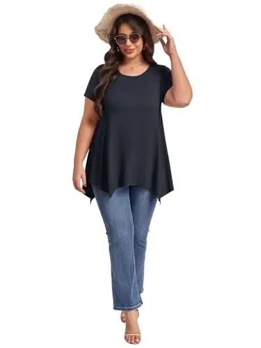 LARACE Short Sleeve Shirts for Womens Plus Size Tops Casual Summer Clothes Asymmetrical Tunic Blouses - 10