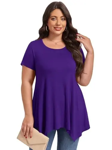 LARACE Short Sleeve Shirts for Womens Plus Size Tops Casual Summer Clothes Asymmetrical Tunic Blouses - 7