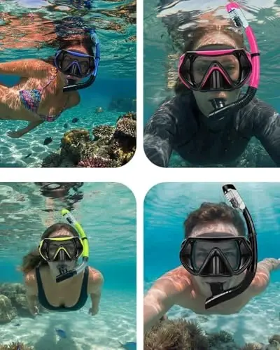 Snorkeling Gear for Adults, Dry Snorkel Mask Set, Scuba Diving Snorkle mask Set Adult, Panoramic Wide View Anti-Fog Dive mask, Swimming Diving Snorkeling Packages - DIPUKI (1)