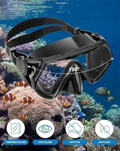 Snorkeling Gear for Adults, Dry Snorkel Mask Set, Scuba Diving Snorkle mask Set Adult, Panoramic Wide View Anti-Fog Dive mask, Swimming Diving Snorkeling Packages - 3