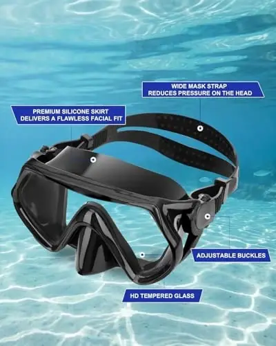 Snorkeling Gear for Adults, Dry Snorkel Mask Set, Scuba Diving Snorkle mask Set Adult, Panoramic Wide View Anti-Fog Dive mask, Swimming Diving Snorkeling Packages - 4