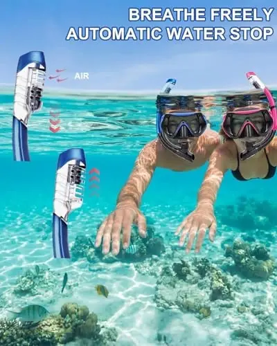 Snorkeling Gear for Adults, Dry Snorkel Mask Set, Scuba Diving Snorkle mask Set Adult, Panoramic Wide View Anti-Fog Dive mask, Swimming Diving Snorkeling Packages - 5