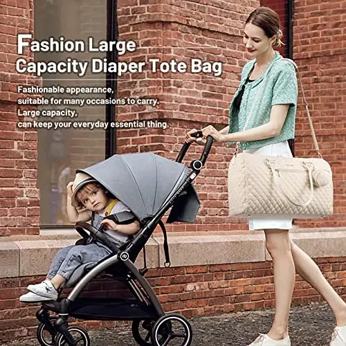 LOVEVOOK Diaper Bag Tote with Pacifier Case and Changing Pad, Large Capacity Mommy Bag for Hospital and Weekender Travel, Functional Baby Bag Newborn Baby Essential - 3