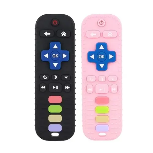 Chuya Baby Teether TV Remote Control Shape Teething Toys | for Babies 3 6 9 12 18 24 Months for Infants Teething Relief Black+Pink 