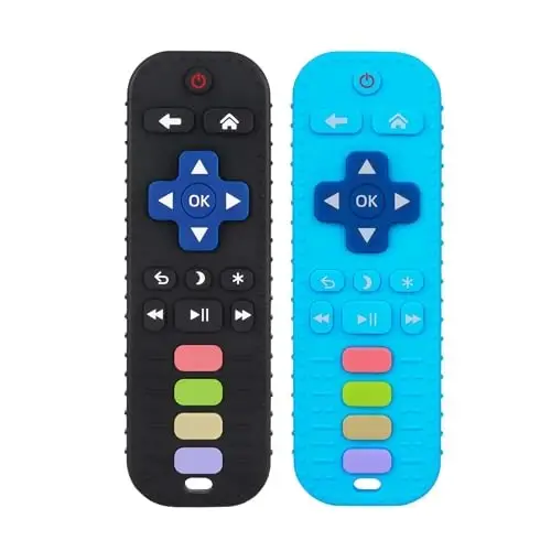 Chuya Baby Teether for Babies 3 6 12 18 24 Months TV Remote Control Shape | Soft Gums Chew Toys Black+Blue 