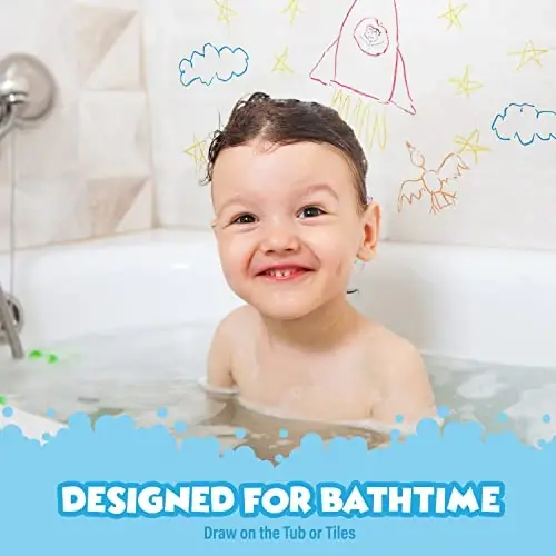 Tub Works® Smooth™ Bath Crayons Bath Toy, 12 Pack | Nontoxic, Washable Bath Crayons for Toddlers & Kids | Unique Formula Draws Smoothly & Vividly on Wet & Dry Tub Walls | Hexagon Grip Bathtub Crayons - 2