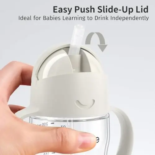 Evorie Tritan Weighted Straw Cup Baby Training Cup, Spill Proof, 7 Oz, 6M+ | BPA & BPS-Free, First learning cup, 360° drinking, Dishwasher safe, Durable Sippy Cup, Cream Beige - 6