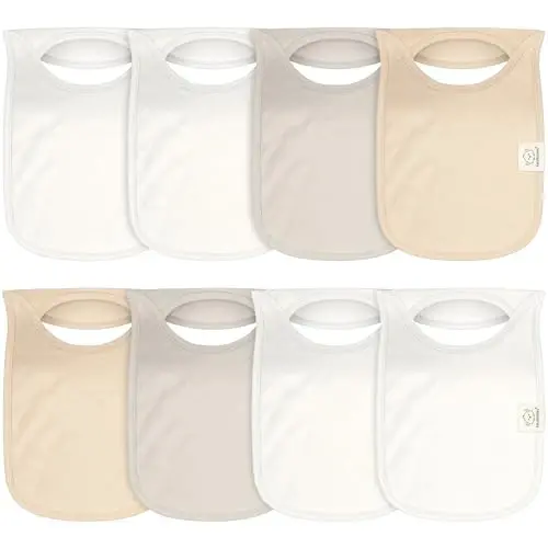 KeaBabies 8-Pack Bibs for Baby Girls, Boys, Pullover Baby Bibs (Purest) | 6-36M, Large Baby Bibs for Drooling and Teething Infant, Newborn, Toddler, Soft Absorbent Organic Cotton, Long Torso Coverage - 1