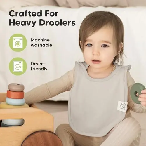 KeaBabies 8-Pack Bibs for Baby Girls, Boys, Pullover Baby Bibs (Purest) | 6-36M, Large Baby Bibs for Drooling and Teething Infant, Newborn, Toddler, Soft Absorbent Organic Cotton, Long Torso Coverage - 5