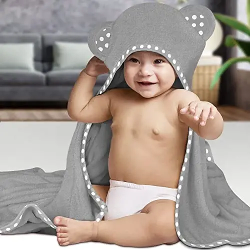 ELSVIN Set of 2 Hooded Baby Towels – Blue and Grey – Luxurious, Large and Super Absorbent – 35 x 35 Inch – Soft and Suitable for Infants, Toddlers and Kids – 400 GSM - 12