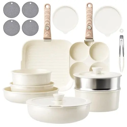 Pots and Pans Set Non Stick - Kitchen Cookware Set Detachable Handle Pot and Pan Sets for Cooking, RV Stackable Cookware Sets Removable Handle Cooking Set, Oven Safe, Induction Ready - CAANNASWEIS