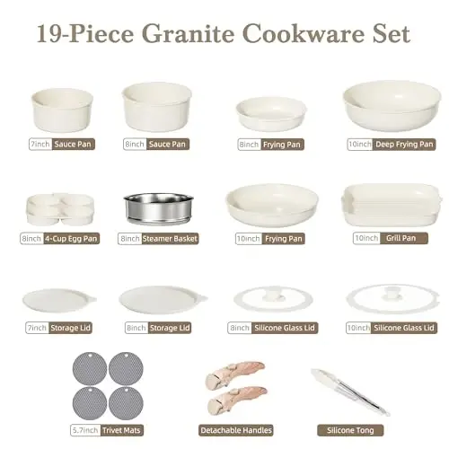 Pots and Pans Set Non Stick - Kitchen Cookware Set Detachable Handle Pot and Pan Sets for Cooking, RV Stackable Cookware Sets Removable Handle Cooking Set, Oven Safe, Induction Ready - 2