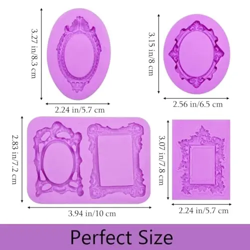 Acvcatto Silicone Frame Chocolate Molds, Vintage Ornate Picture Frame Fondant Molds, for Resin Casting Crafts Cake Decoration Set of 4 - 2