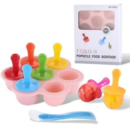JBYAMUS Silicone Popsicle Molds, Ice Pop Molds, Storage Container for Homemade Food, Kids Ice Cream DIY Pop Molds - BPA Free (Pink) - JBYAMUS