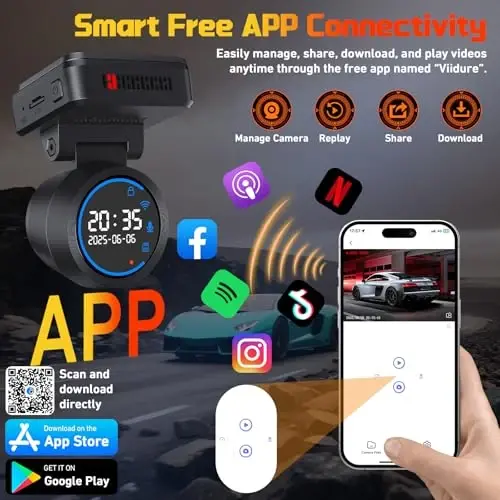Dash Cam Front for Cars with Built-in WiFi & APP Control, 4K Dash Camera with Free 32GB Card, 1.2