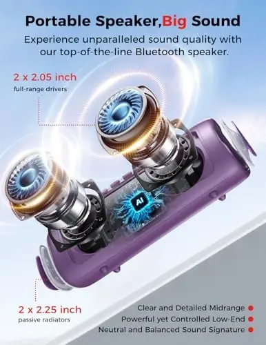 Bluetooth Speaker, 20W HD Sound, Portable Wireless, IPX5 Waterproof, Up to 24H Playtime, TWS, for Home/Party/Outdoor/Camping/Beach Essentials, Birthday Gift for Fathers Day Men Dad Husband (Purple) - 3
