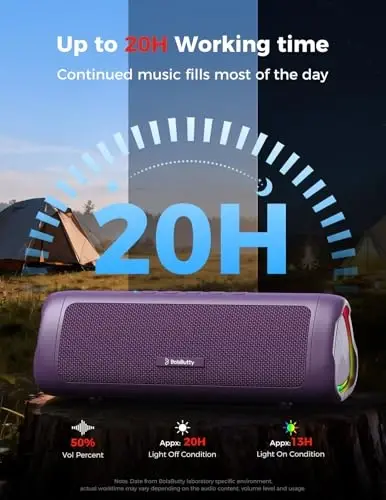 Bluetooth Speaker, 20W HD Sound, Portable Wireless, IPX5 Waterproof, Up to 24H Playtime, TWS, for Home/Party/Outdoor/Camping/Beach Essentials, Birthday Gift for Fathers Day Men Dad Husband (Purple) - 5