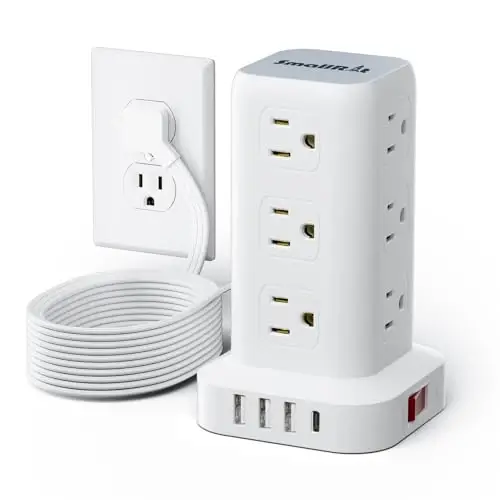 Extension Cord with Multiple Outlets, SMALLRT Flat Plug Surge Protector Power Strip Tower, Power Bars with USB 12 AC Outlets, 16.5FT Ultra Thin Extension Cord for Home Office, Overload Protection 