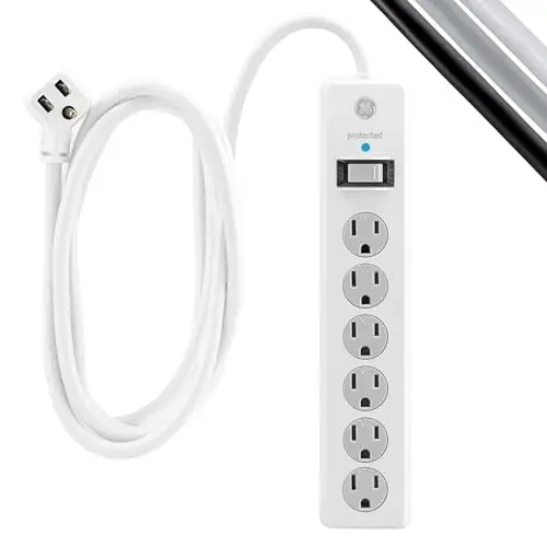 GE Surge Protector Power Strip,20 Ft Extension Cord,6 Outlet Extender,800 Joules,Flat Plug,Twist-to-Close Safety Covers,ETL Listed,White,50770 (Pack of 8) - 2