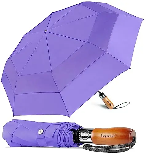 Lejorain Large Folding Golf Umbrella - Compact Mens Umbrellas Travel Rain and Windproof 54inch Collapsible Automatic Open Close Umbrella 210T Teflon Vented Double Canopy - 1