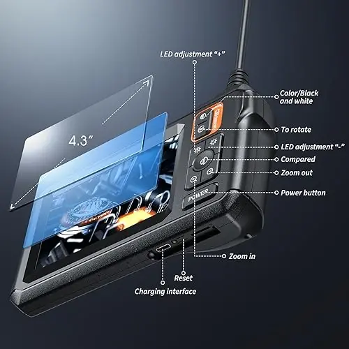 Endoscope Camera with Light, Inspection Borescope Camera with 4.3