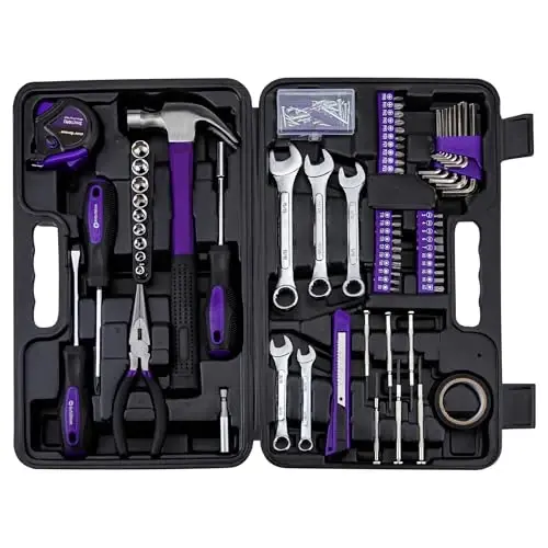 CARTMAN 148-Piece Automotive And Household Tool Set, Purple Repair Kit Case | Versatile tool assortment for car maintenance, home repairs, DIY projects, furniture setup, and daily fixes in a molded case. - 1