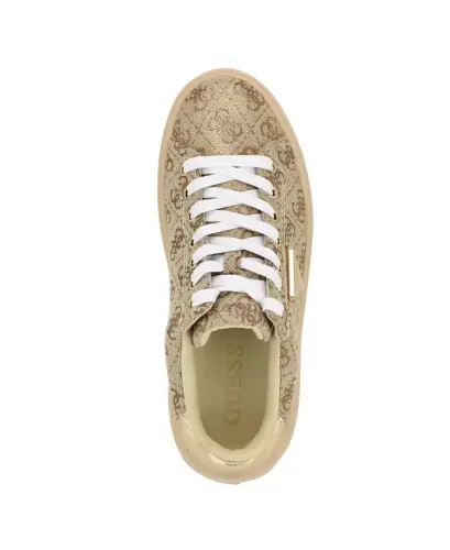 Women's Denesa Treaded Platform Lace-Up Sneakers - Gold/Light Brown Logo - 4