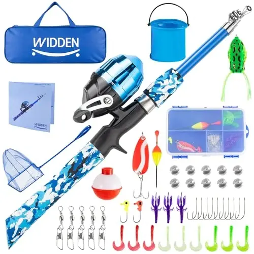 WIDDEN Kids Fishing Pole, Portable Telescopic Kids Fishing Poles for Boys and Girls, Fishing Rod and Reel Combo Kit with Tackle Box, and Fishing Net, Best Fishing Pole for Toddler Youth 