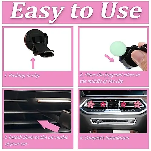6 Pack Colorful Daisy Flower Car Air Vent Clips Car Air Outlet Freshener Clip for Car Interior Decoration Accessories (White, Pink, Purple) - 4