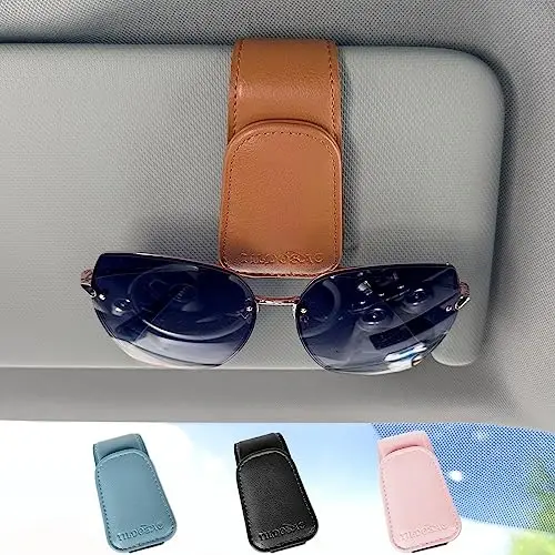 TILDOSAC Sunglass Holder Organizer Clip for Car Visor, Durable and Scratch Resistant Sunglasses Organizer with Magnetic Clip, Brown Car Interior Essentials Accessories for Men Women Aesthetic - 2