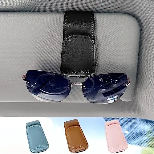 TILDOSAC Sunglasses Holder for Car Visor, Leather Magnetic Sunglass Holder for Car with Clip, Black - 2