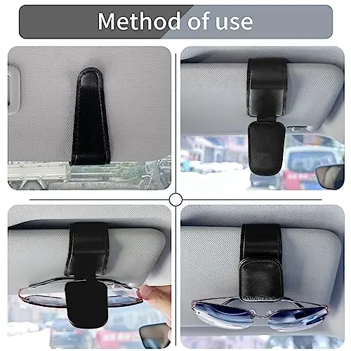 TILDOSAC Sunglasses Holder for Car Visor, Leather Magnetic Sunglass Holder for Car with Clip, Black - 3