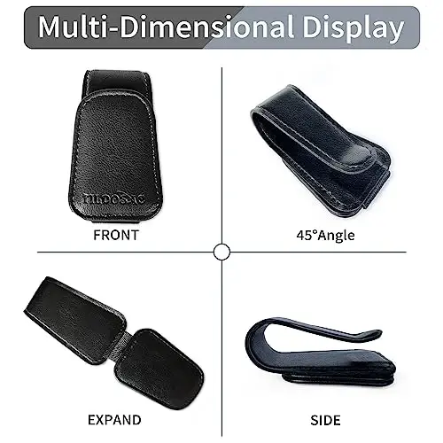 TILDOSAC Sunglasses Holder for Car Visor, Leather Magnetic Sunglass Holder for Car with Clip, Black - 4