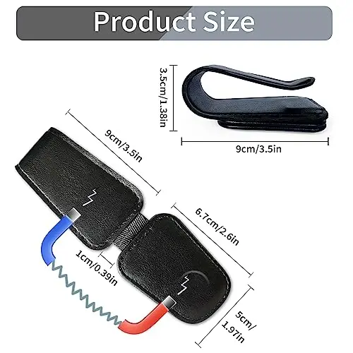 TILDOSAC Sunglasses Holder for Car Visor, Leather Magnetic Sunglass Holder for Car with Clip, Black - 5