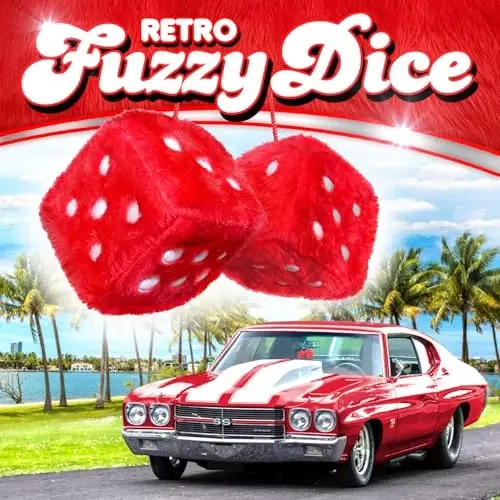 Red Fuzzy Dice for Car - Rear View Mirror Plush Cute Car Accessories for Interior - Auto Rear View Hanging Ornament Decorations - Cool Classic Retro 1970s Aesthetic Automotive Decor - Red and White - 2