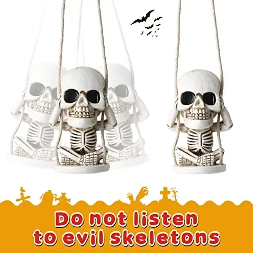 Skull Decor Rear View Mirror Accessories Car Decorations Gothic Christmas Tree Hanging Ornaments Swing Skeleton Cars Pendants Horror Gift for Men Women Teens Cool Thing White Elephant Gifts for Adults - 2