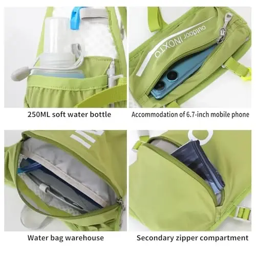 INOXTO Running Hydration Vest Backpack,Lightweight Insulated Pack with 1.5L Water Bladder Bag Daypack for Hiking Trail Running Cycling Race Marathon for Women Men - 5