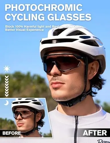BIRCEN Photochromic Cycling Glasses: Mountain Bike Sports Sunglasses for Men Women Running Riding MTB Baseball - 2