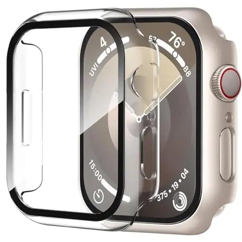 Smiling 2 Pack Case Compatible with Apple Watch SE 3 (2025)/ SE 2/ SE/Series 6/5/4 40mm with Tempered Glass Screen Protector, Hard PC Case Overall Protective Cover- 1 Starlight + 1 Transparent 