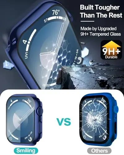 Smiling 2 Pack Case Compatible with Apple Watch Series 9 (2023)/Series 8 /Series 7 41mm with Tempered Glass Screen Protector, Hard PC Case Overall Protective Cover - 1 Blue + 1 Transparent - 3